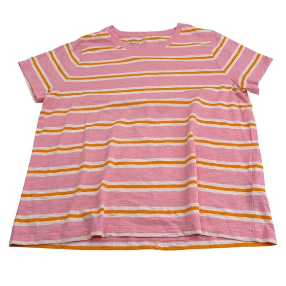 J.Crew Girlfriend Tee Pink/Orange/White Striped XXL Cotton T-Shirt - Picture 1 of 5